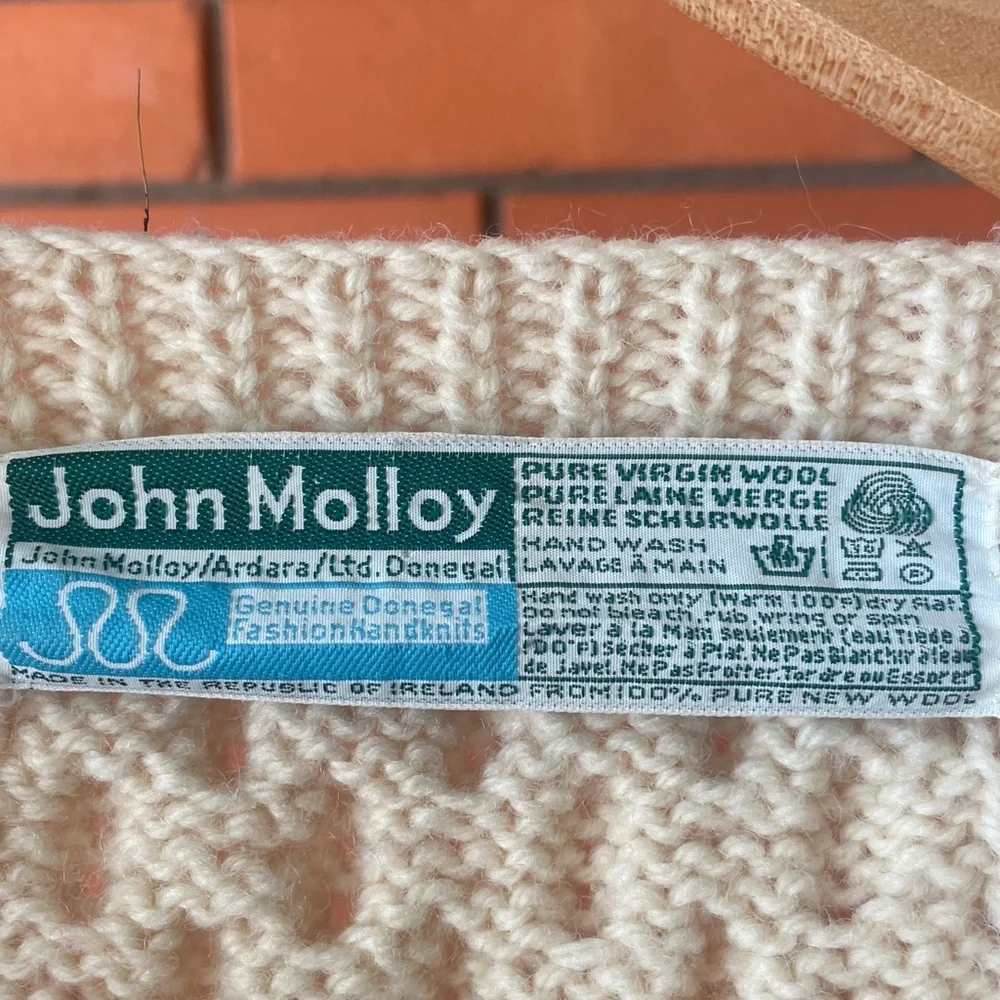 Vintage 80’s John Molloy Irish Wool Cable Knit Cardigan Sweater Made in Ireland - Picture 4 of 5